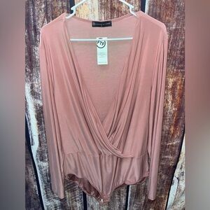 Fashion To Figure Long Sleeve Surplice Bodysuit In Pink